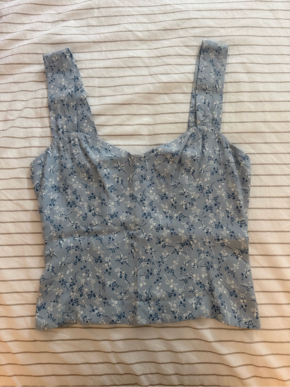 Reformation Powder Blue Floral Square-Neck Crop Top